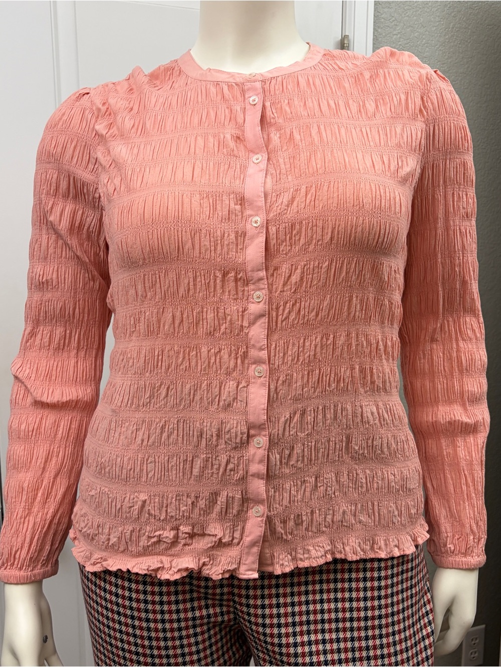 Boden Salmon Pink Textured Cotton Button Front Cardigan Top US 20/22
